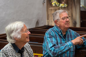 Visitors viewing the exhibition boards.